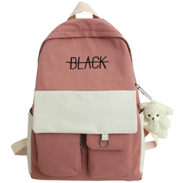 Kylethomasw New Student Women Cute Backpack Harajuku Cotton Fabric Female Fashion School Bag Girl Luxury Book Kawaii Backpack Lady Bag Black