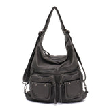 Kylethomasw Large Soft Casual Women Bags Functional Girl School Backpack PU Leather Bag Ladies Multi Pockets Messenger&Shoulder Bag