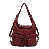 Kylethomasw Large Soft Casual Women Bags Functional Girl School Backpack PU Leather Bag Ladies Multi Pockets Messenger&Shoulder Bag