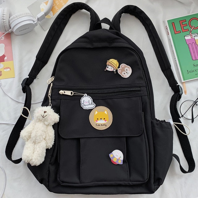 Kylethomasw  College Book Lady Badge Backpack Kawaii Fashion Girl School Bag Trendy Women Cute Backpack Nylon Female Harajuku Bag Student New
