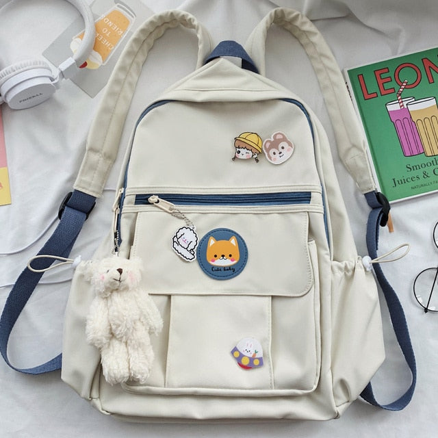 Kylethomasw  College Book Lady Badge Backpack Kawaii Fashion Girl School Bag Trendy Women Cute Backpack Nylon Female Harajuku Bag Student New