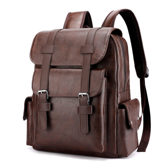 Korean Version Of Large Capacity Backpack Soft PU Leather Waterprof Wearable Men's Laptop Backpack Bag Fashion Mens Bag School