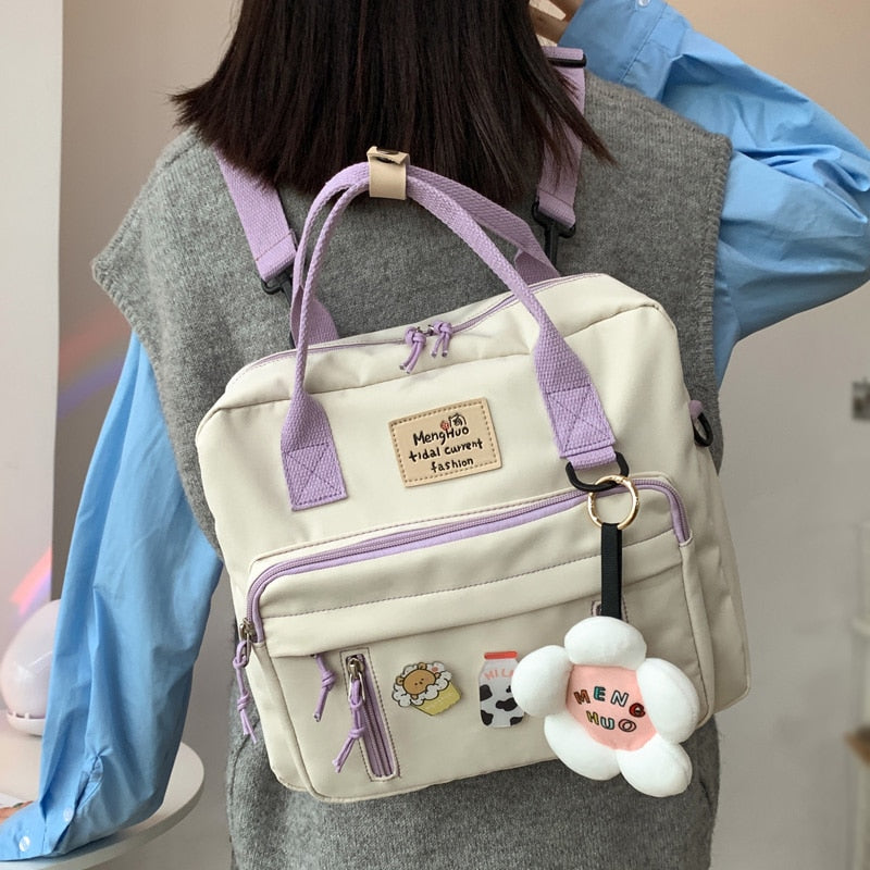 Kylethomasw Lovely Multifunctional Backpack Teenage Girl Ring buckle Portable Travel Bag Female Small Schoolbag Badge Women Backpacks