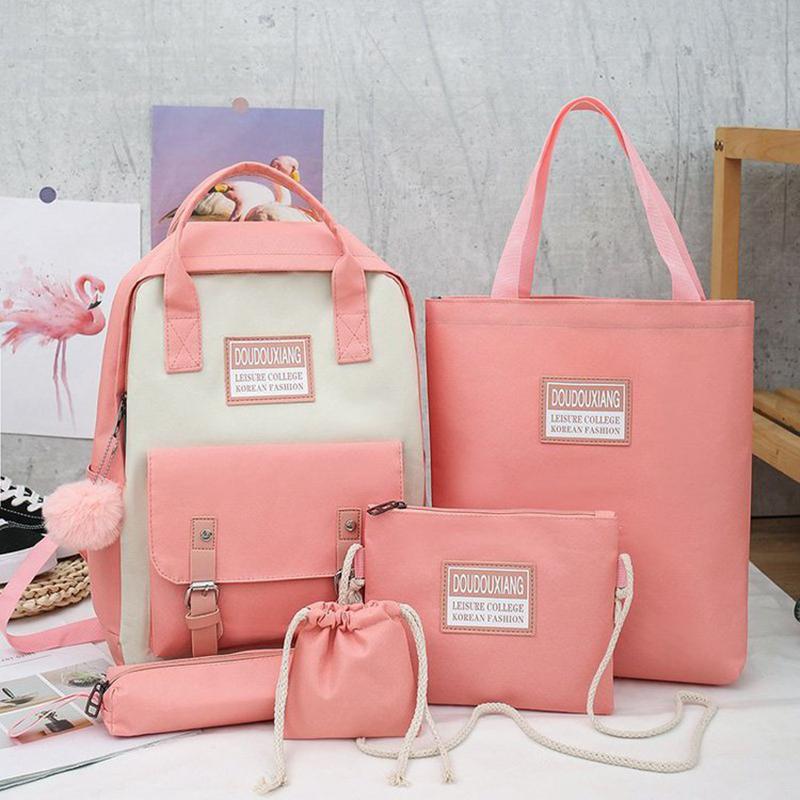 Mrs win new 5 Piece/Set High School backpack Bags for Teenage Girls Canvas Travel Backpack Women Bookbags Teen Student Schoolbag