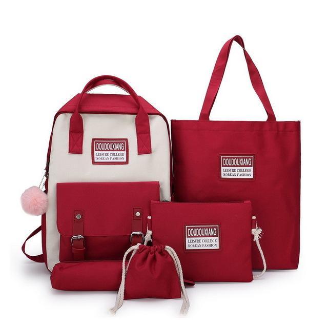 Mrs win new 5 Piece/Set High School backpack Bags for Teenage Girls Canvas Travel Backpack Women Bookbags Teen Student Schoolbag