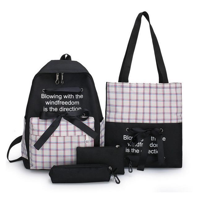 Mrs win new 5 Piece/Set High School backpack Bags for Teenage Girls Canvas Travel Backpack Women Bookbags Teen Student Schoolbag