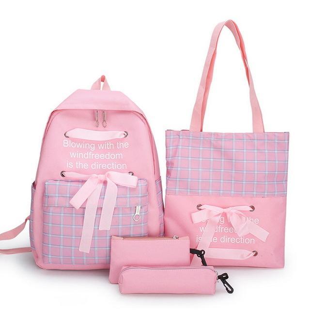 Mrs win new 5 Piece/Set High School backpack Bags for Teenage Girls Canvas Travel Backpack Women Bookbags Teen Student Schoolbag