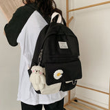 Kylethomasw  Girls School Bags for Teenagers Student Backpack Women Nylon Soft Patchwork Bookbag Teen Panelled Flowers Casual Schoolbag Black
