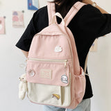 Trendy Women Cute Backpack Nylon Female Harajuku School Bag College Book Lady Badge Backpack Kawaii Fashion Girl Bag Student New