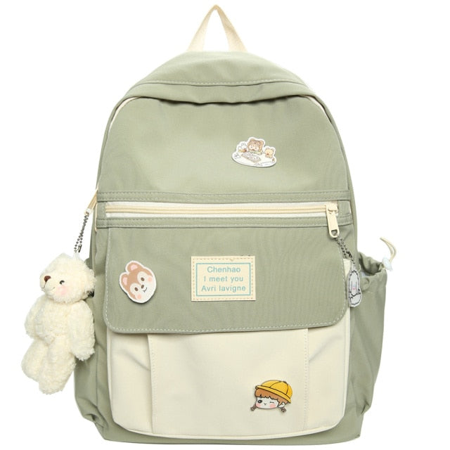 Trendy Women Cute Backpack Nylon Female Harajuku School Bag College Book Lady Badge Backpack Kawaii Fashion Girl Bag Student New