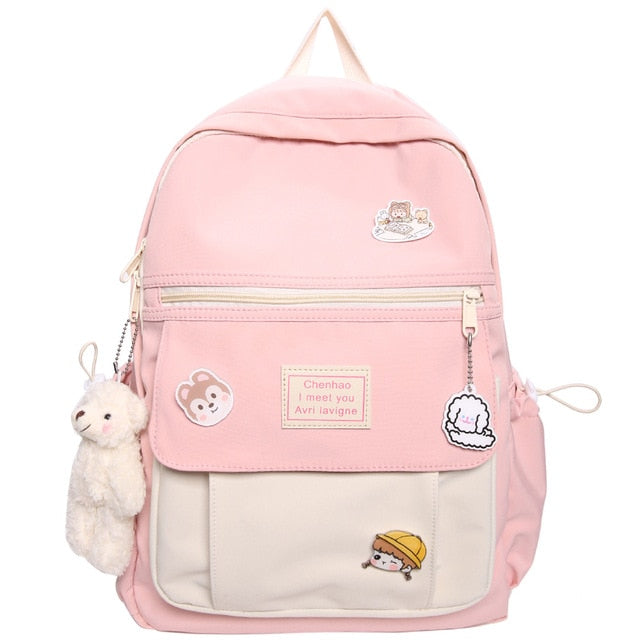 Trendy Women Cute Backpack Nylon Female Harajuku School Bag College Book Lady Badge Backpack Kawaii Fashion Girl Bag Student New