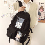 DIFA New Waterproof Nylon Women Backpack Female Multi-pocket Travel Bag College Schoolbag Transparent Pocket Laptop Backpack