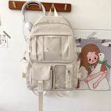 DIFA New Waterproof Nylon Women Backpack Female Multi-pocket Travel Bag College Schoolbag Transparent Pocket Laptop Backpack