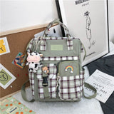 Vintage Casual Women Plaid Purple Backpacks 2021 New Fashion Black Cow Pattern Travel Bag for Teenager Girls Backpack School Bag