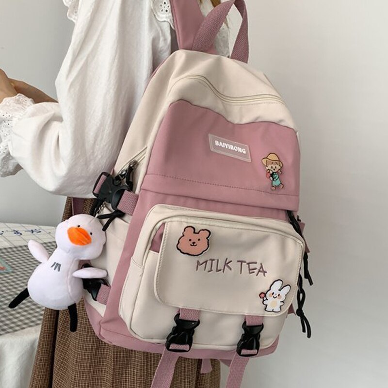 Kawaii Canvas Women Backpack Fashion Student Bookbag for Girls Schoolbag Laptop Mochila Female Cute Travel Rucksack Shoulder Bag