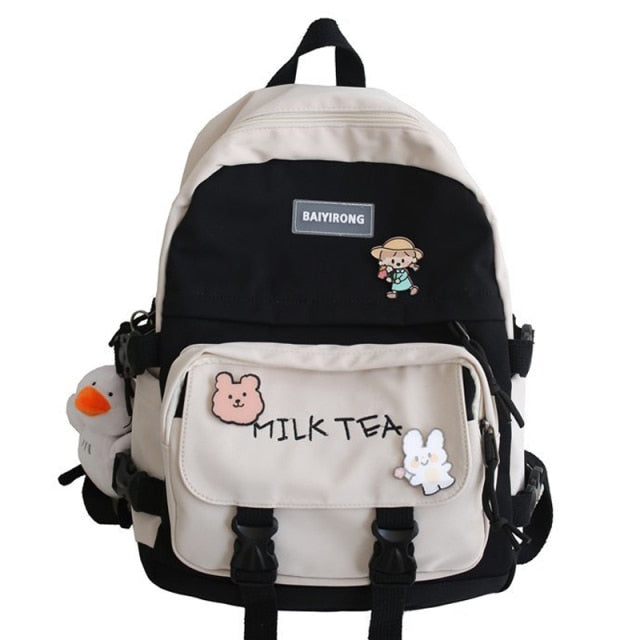 Kawaii Canvas Women Backpack Fashion Student Bookbag for Girls Schoolbag Laptop Mochila Female Cute Travel Rucksack Shoulder Bag
