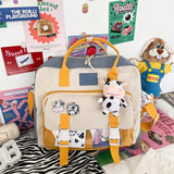 Women Cute Cow Backpack Female Student College Schoolbag Girl Badge Multifunctional Backpacks Kawaii Ladies Waterproof Nylon Bag
