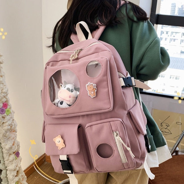 Diehe Muti-Pocket Women Backpack Nylon School Bag Backpacks for Teenage Girls Fashion College Student Back Pack Mochila Feminina