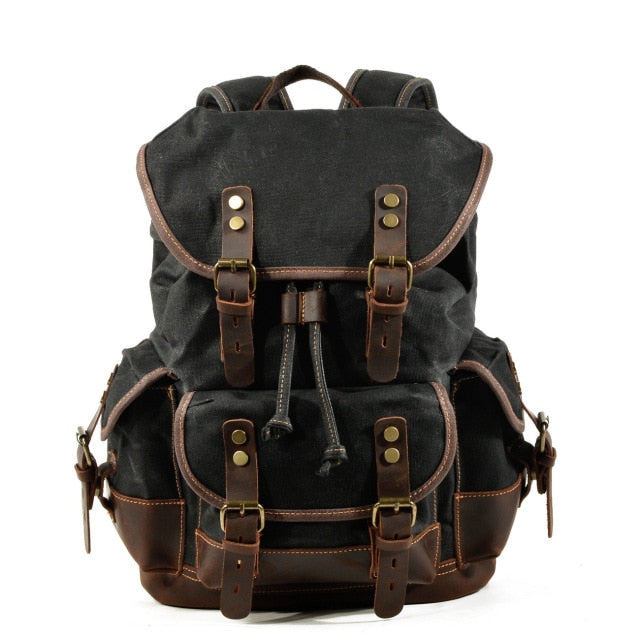 Men's outdoor shoulder casual student bag large capacity travel backpack canvas leather climbing bag