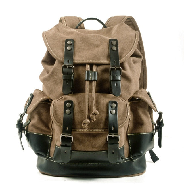 Men's outdoor shoulder casual student bag large capacity travel backpack canvas leather climbing bag