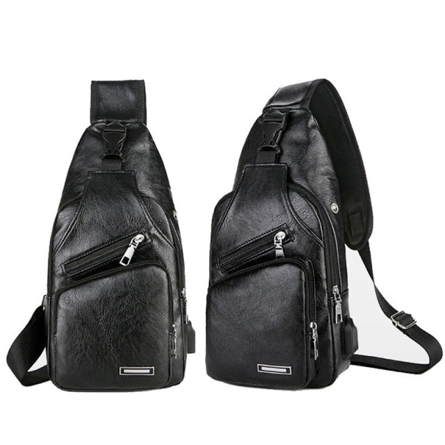 Men Anti Theft Chest Bag Shoulder Bags USB Charging Crossbody Bag School Short Trip Messengers Bags Men's Leather Sling Pack