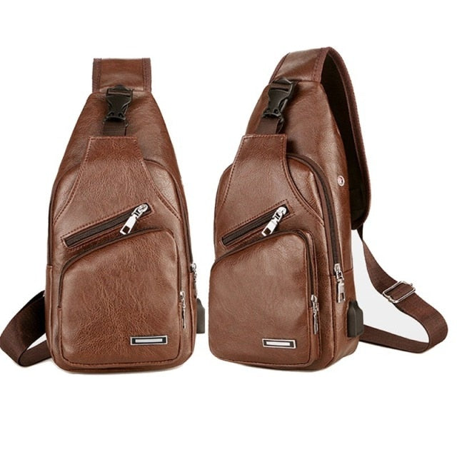 Men Anti Theft Chest Bag Shoulder Bags USB Charging Crossbody Bag School Short Trip Messengers Bags Men's Leather Sling Pack