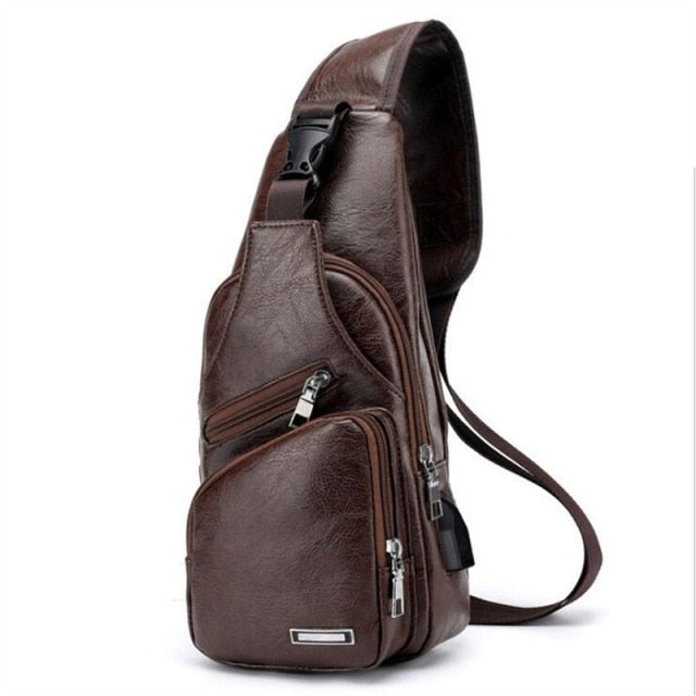 Men Anti Theft Chest Bag Shoulder Bags USB Charging Crossbody Bag School Short Trip Messengers Bags Men's Leather Sling Pack