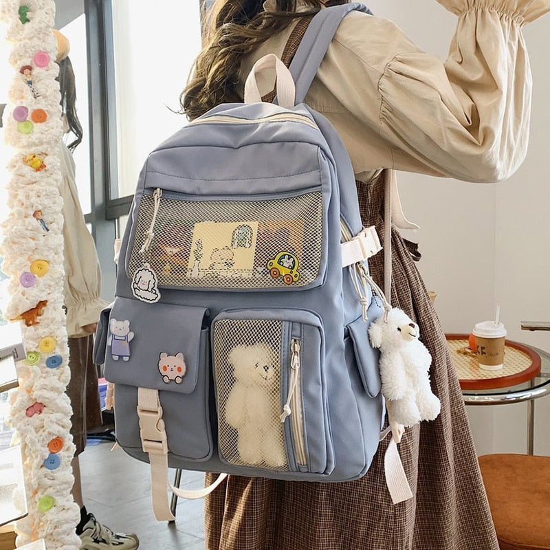 Kylethomasw  New Korean Large Capacity Backpacks Women Kawaii Students Preppy ITA Bag for Teenager Girls Sweet Waterproof School Travel Bags