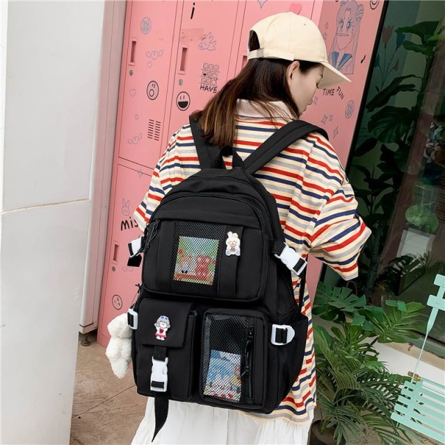 2022  Women Large Capacity Travel Backpack Female Multi-pocket College Waterproof School Bags Transparent Pocket Laptop Backpacks