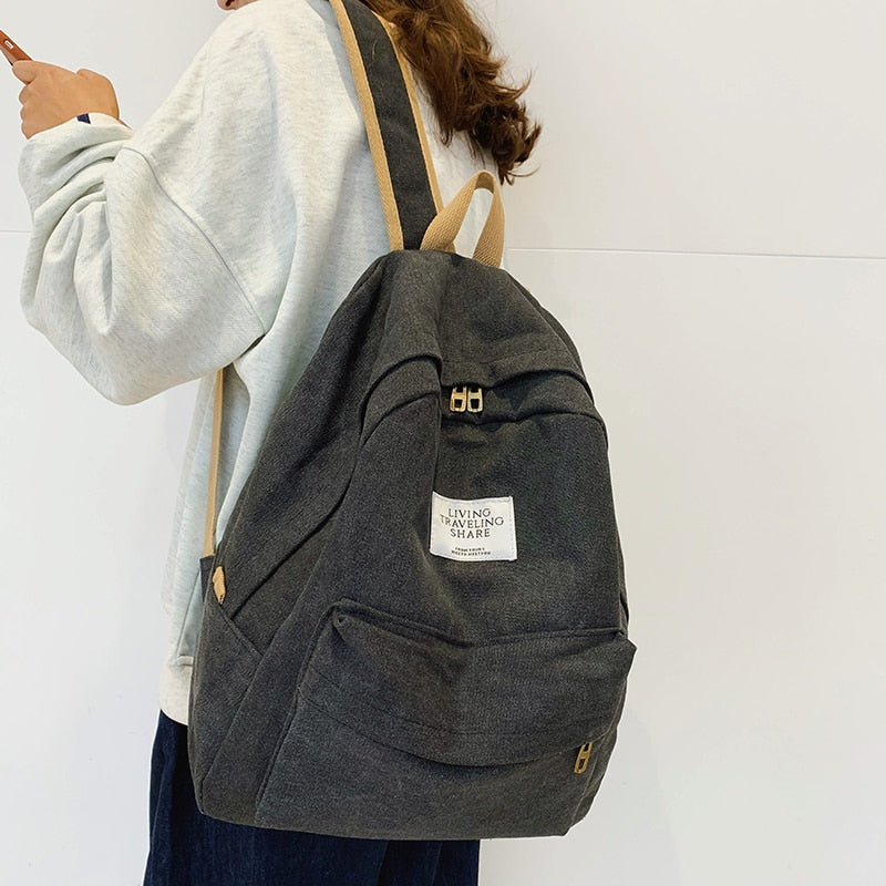 Kylethomasw   Fashion Backpack Female Backpack Women Shoulder Canvas School Bags For Teenage Girls Pure Color Leisure Travel Backpack
