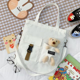 Women New Cute Bear Cartoon Canvas Bag Female Fashion Cool Girl Student School Shoulder Crossbody Messenger Bag Satchels