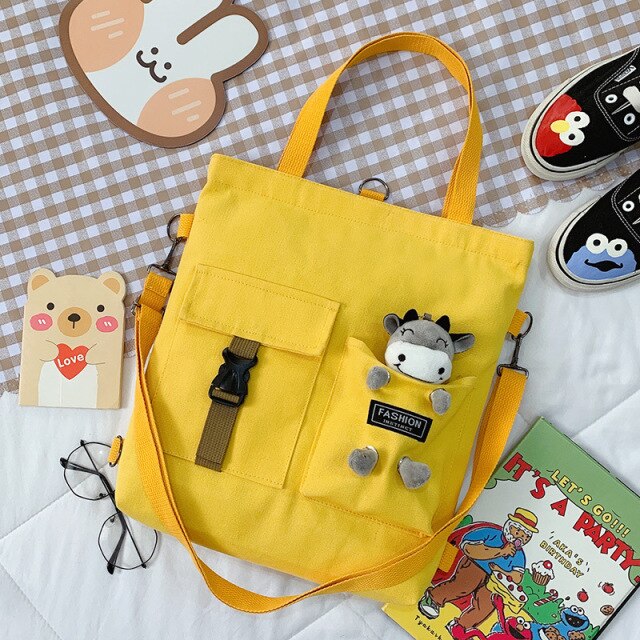 Women New Cute Bear Cartoon Canvas Bag Female Fashion Cool Girl Student School Shoulder Crossbody Messenger Bag Satchels