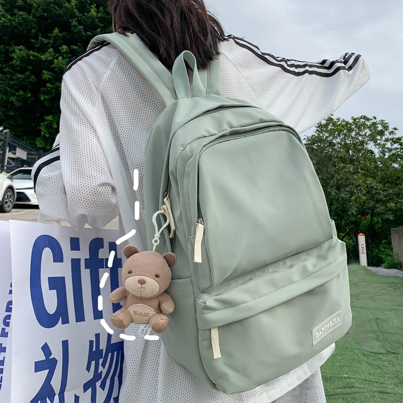 Kylethomasw New Candy Color Double Zipper Women Backpack High Quality Waterproof Nylon School Bag Big Student Bag Cute Girl Travel Rucksacks