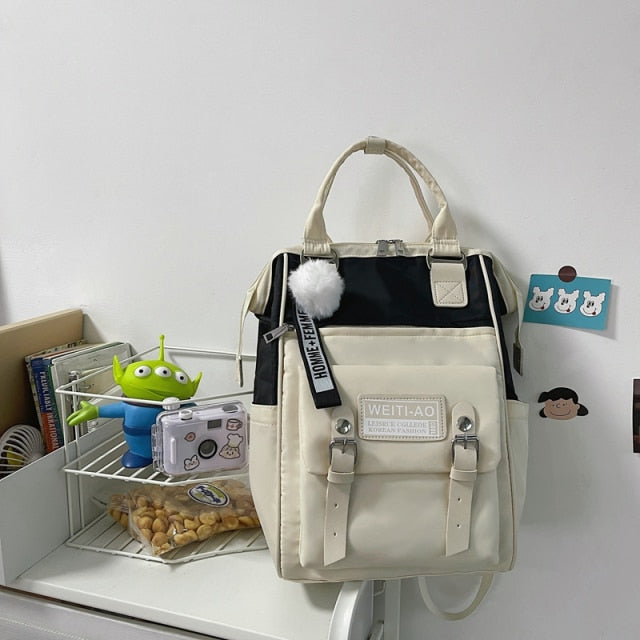 Kylethomasw Backpacks for School Teenagers Girls Cute Ring Bag Designer Travel Laptop Backpack Women Notebook Back Pack Patchwork Bagpack