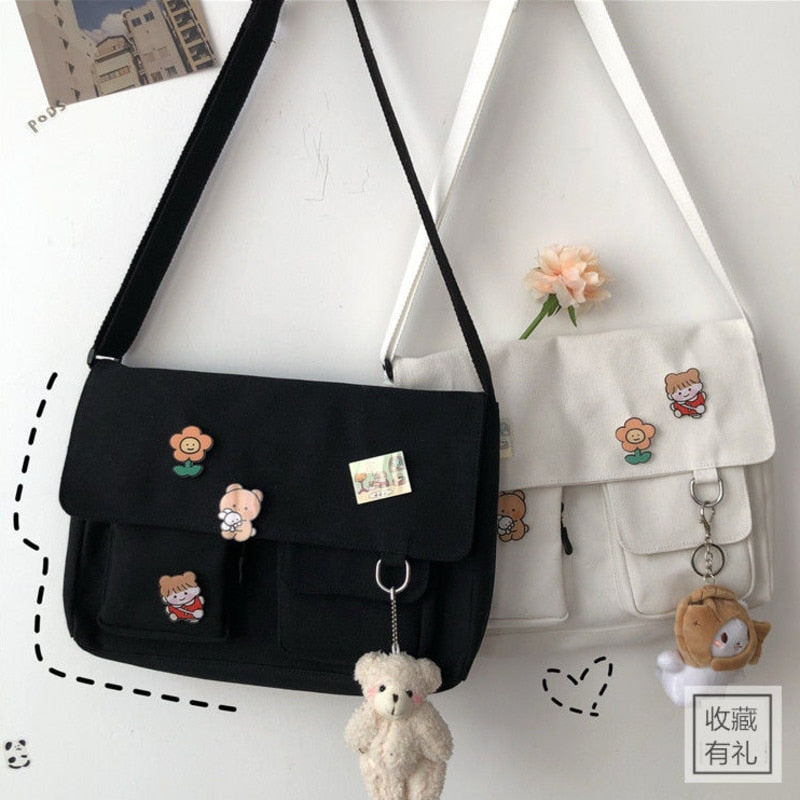 Kylethomasw  Women Simple Crossbody Money Bag Cute Casual Satchel Girls Shoulder Pouch Women Sweet Printed Canvas Diagonal Cross School Bag