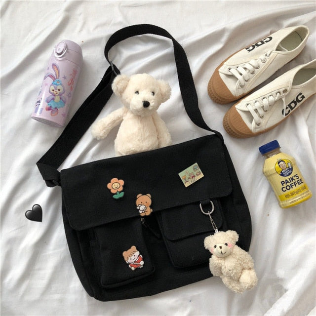 Kylethomasw  Women Simple Crossbody Money Bag Cute Casual Satchel Girls Shoulder Pouch Women Sweet Printed Canvas Diagonal Cross School Bag