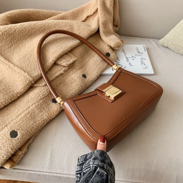 Kylethomasw  Solid Color PU Leather Shoulder Bags For Women 2024 Lock Handbags Small Travel Hand Bag Lady Fashion Bags