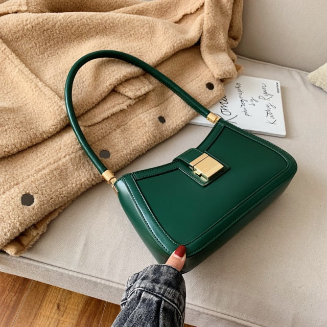 Kylethomasw  Solid Color PU Leather Shoulder Bags For Women 2024 Lock Handbags Small Travel Hand Bag Lady Fashion Bags
