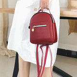 PU Leather Small Backpack For Teenage Girls Fashion Leisure Zipper Shoulder Bag Knapsack Mini Female School Backpack