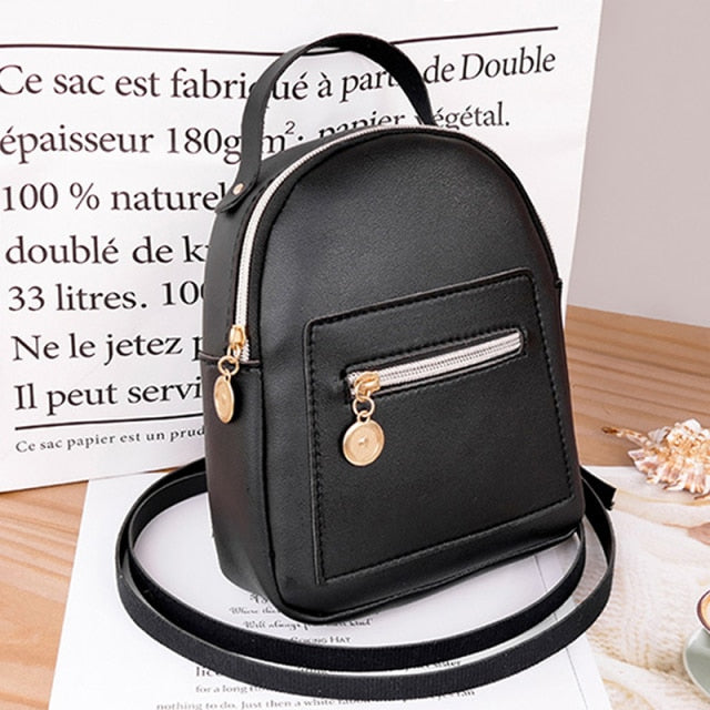 PU Leather Small Backpack For Teenage Girls Fashion Leisure Zipper Shoulder Bag Knapsack Mini Female School Backpack