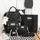 5Pcs set Women Backpack Canvas Waterproof School Bags For Teenage Girls Kawaii Doll Student Shoulder Bag New Female Backpack