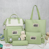 5Pcs set Women Backpack Canvas Waterproof School Bags For Teenage Girls Kawaii Doll Student Shoulder Bag New Female Backpack