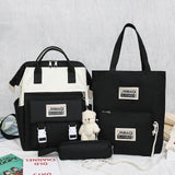 5Pcs set Women Backpack Canvas Waterproof School Bags For Teenage Girls Kawaii Doll Student Shoulder Bag New Female Backpack