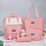 5Pcs set Women Backpack Canvas Waterproof School Bags For Teenage Girls Kawaii Doll Student Shoulder Bag New Female Backpack