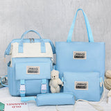 5Pcs set Women Backpack Canvas Waterproof School Bags For Teenage Girls Kawaii Doll Student Shoulder Bag New Female Backpack