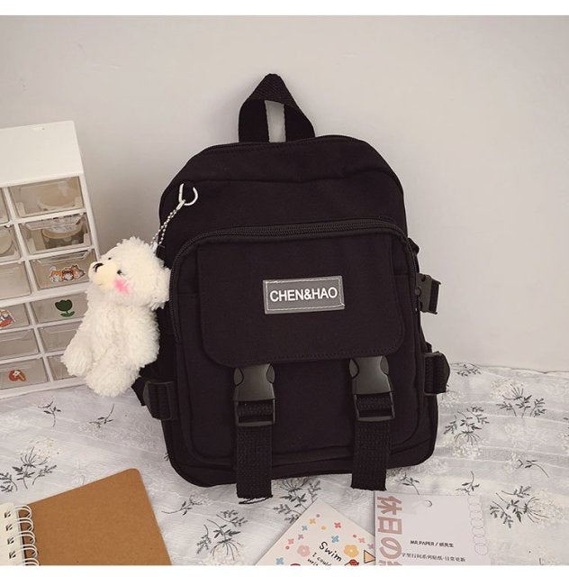 Kylethomasw korean style small mini backpack for women school small bag mochila Multi pocket Girl Ring Buckle portable bear women's backpack