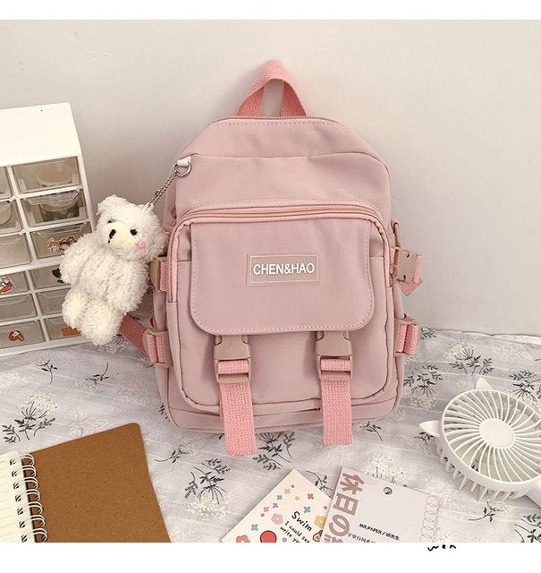 Kylethomasw korean style small mini backpack for women school small bag mochila Multi pocket Girl Ring Buckle portable bear women's backpack