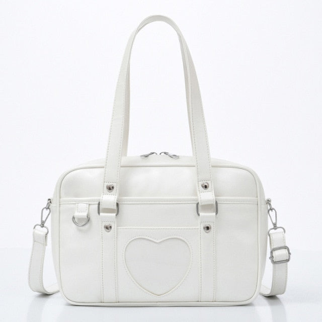 New Student PU Leather Schoolbag Large Capacity Shoulder Bag Heart JK Uniform Bag Handbags Female Travel Tote Daily Shopping Bag