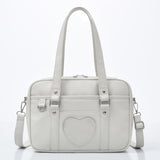 New Student PU Leather Schoolbag Large Capacity Shoulder Bag Heart JK Uniform Bag Handbags Female Travel Tote Daily Shopping Bag