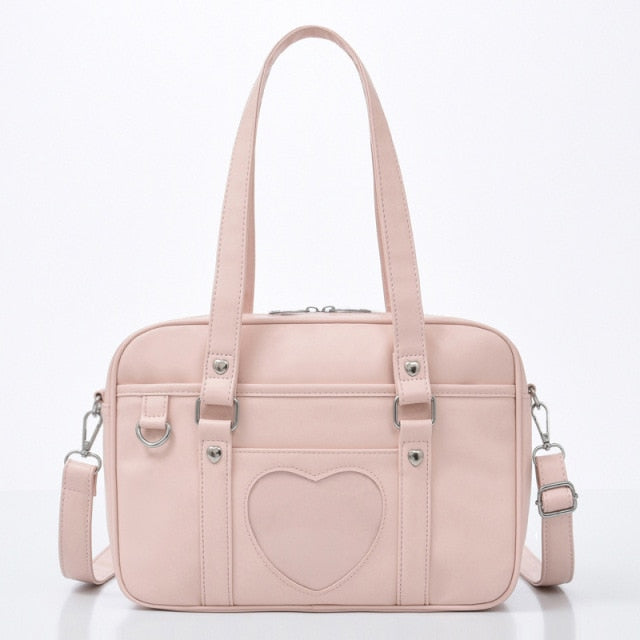 New Student PU Leather Schoolbag Large Capacity Shoulder Bag Heart JK Uniform Bag Handbags Female Travel Tote Daily Shopping Bag